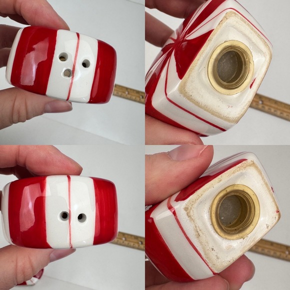 Vtg Peppermit Round Ceramic Salt and Pepper Shakers Red White Tabletop READ - Picture 10 of 10